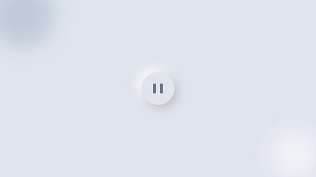 Minimalist neumorphic play and pause button icon morphing on a clean background