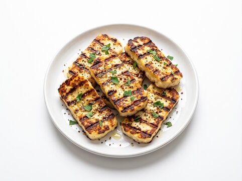Grilled halloumi cheese isolated on white background