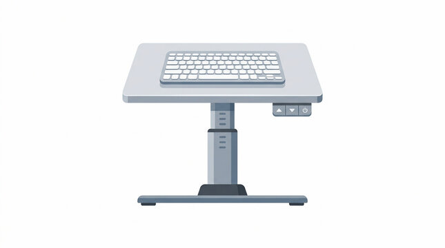 Modern ergonomic standing desk converter with keyboard on white background.