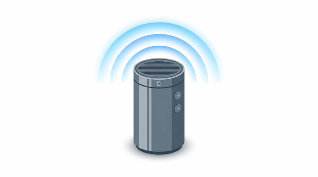 Smart speaker device emitting wireless signal waves.