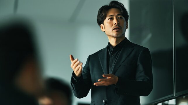 Middle-aged businesspeople and executives giving presentations