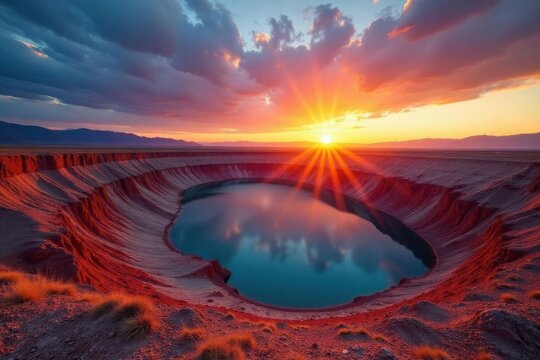 Sunrise over ancient Mungo Lake, layered sediment exposed, Willandra Lakes, erosion