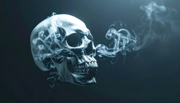 Smoking Skull in Dark Background.