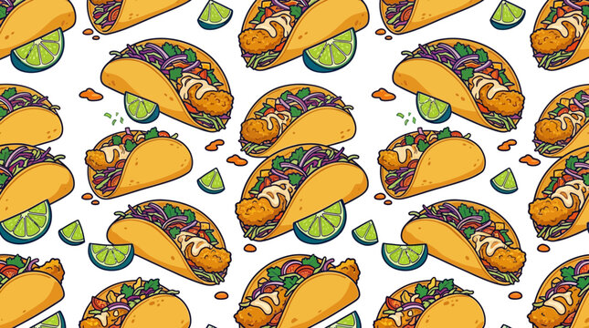 Cartoon Fish Taco Seamless Pattern