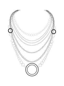 Minimalist layered gold necklace with circular pendant line art illustration