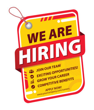 We Are Hiring job recruitment announcement Tag, Badge icon logo vector illustration