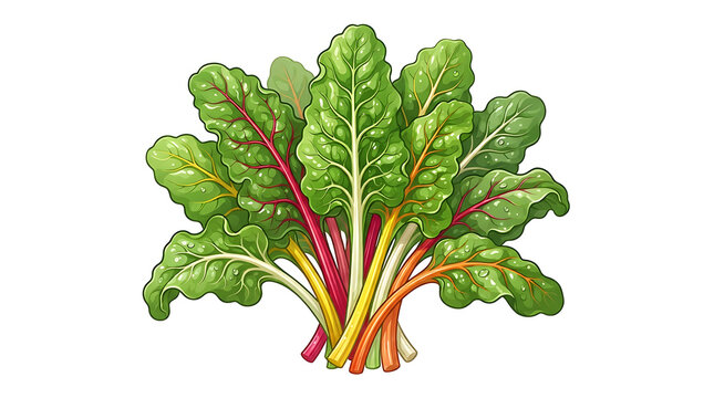 Fresh Rainbow Swiss Chard Bunch with Colorful Stems Isolated on White and Transparent Background