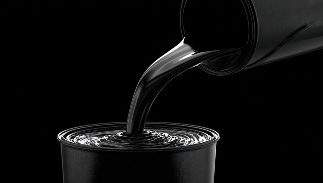 Viscous black liquid, resembling oil or tar, being poured into a matching receptacle