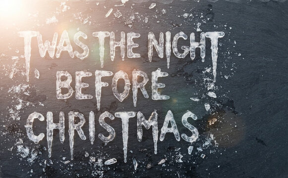 Twas The Night Before Christmas Ice Letters On Dark Background Holiday Concept