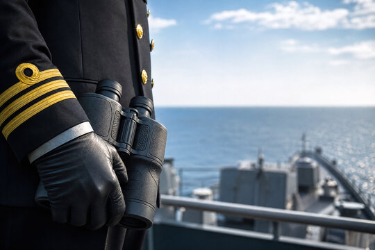 Close Up Navy Officer Hand Holding Maritime Binoculars Naval Forces