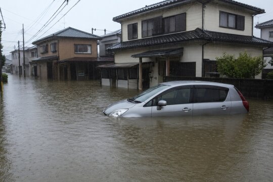水害　大雨　浸水　住宅地