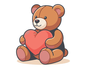 Fototapeta premium Cute Teddy Bear Holding Heart Vector Illustration, Adorable Brown Toy Animal Character for Love, Valentine, Baby, Child, Gift and Childhood Concepts