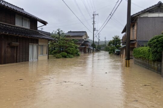 水害　大雨　浸水　住宅地