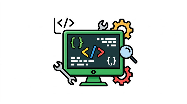 Coding and web development process flat illustration with gears