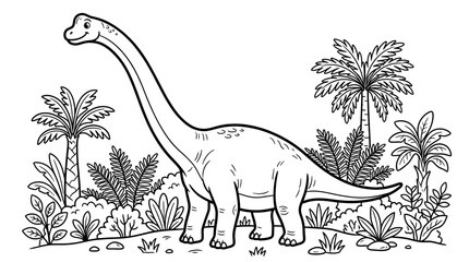 Dinosaur Outline with Tropical Plants © ladawe