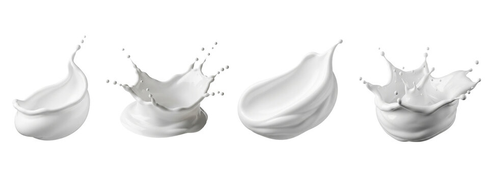 Set of white milk splashes and liquid crown shapes isolated on black