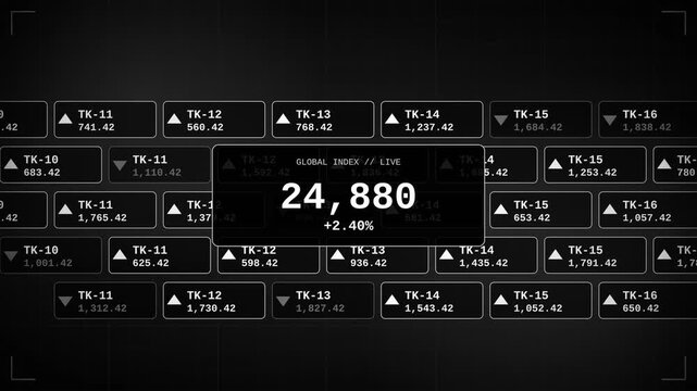 Monochrome Stock Ticker Wall Scrolling Seamless Loop 4K Finance News