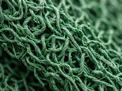 Extreme macro close up of green cleaning pad fibers. Tangled synthetic abrasive texture background