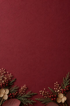 Burgundy paper background with subtle winter border