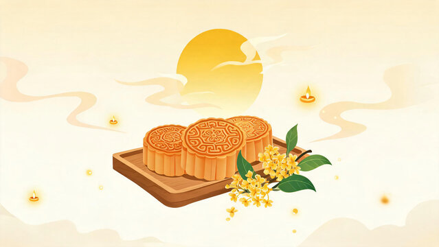 Long Platter Of Mooncakes With Swan Clouds