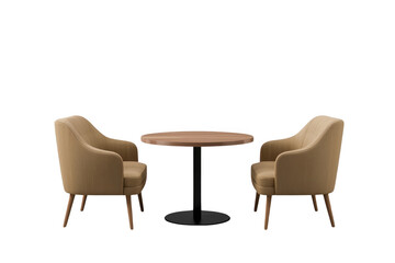 Fototapeta premium Round cafe table with two armchairs shown as a transparent cutout