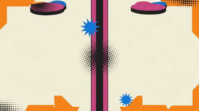 Retro Memphis Abstract Geometric Motion Graphics Loop with Halftone Elements.