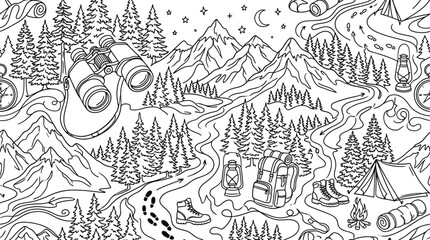 Naklejka premium Outdoor adventure camping scene illustration