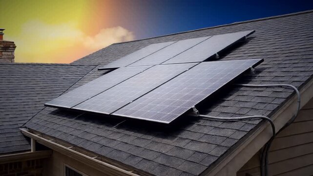 Rooftop solar panels on a summer day