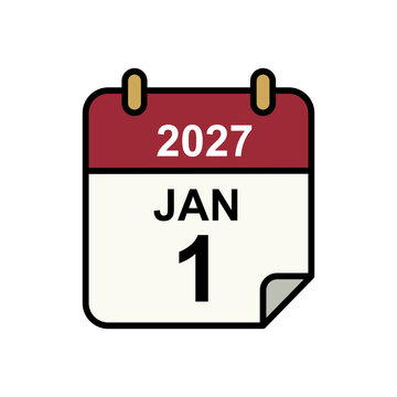 2027 Calendar Page January 1 Happy New Year Vector Illustration Minimalist Line Art Icon