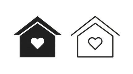 Obraz premium Two cute houses with heart icons inside