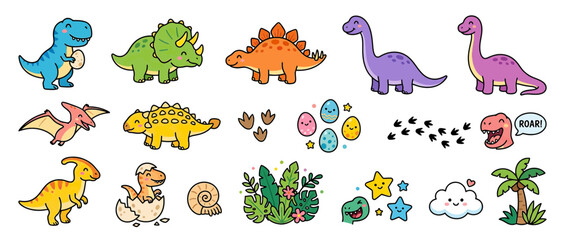 Cute Cartoon Dinosaurs and Prehistoric Elements Collection © Kacau