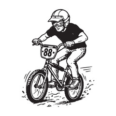 Obraz premium Vintage BMX Bicycle Rider Wearing Helmet Illustration.