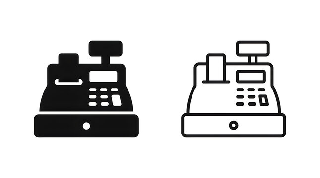Black and white cash register icons set