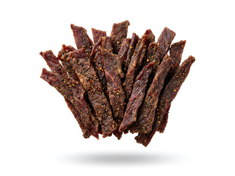 Dried beef jerky strips in pile
