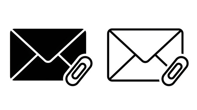 Black and white envelope with paperclip icon