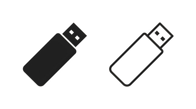 Usb flash drive icon pair in black and white outline