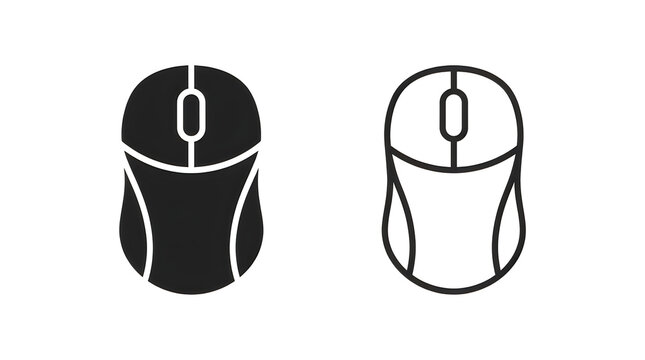 Minimalist computer mouse icon pair black and white