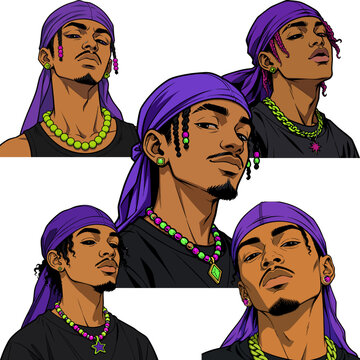 Young Men with Durags and Jewelry Diverse Poses