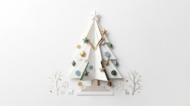 Paper craft christmas tree isolated on white background
