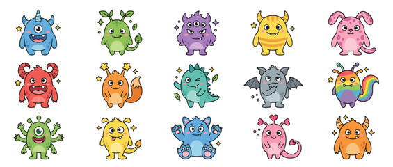 Obraz premium Cute Cartoon Monsters Collection on Transparent Background