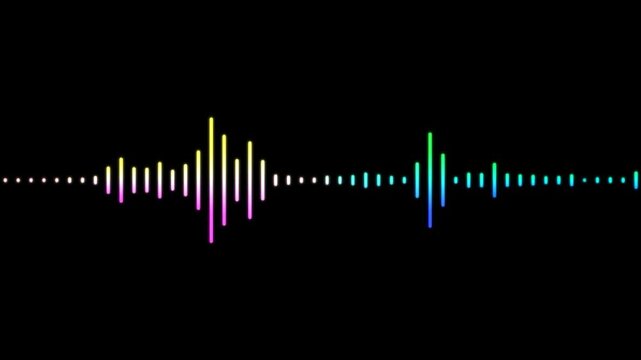 Colorful glowing audio equalizer waveform motion graphic looping video against dark black background