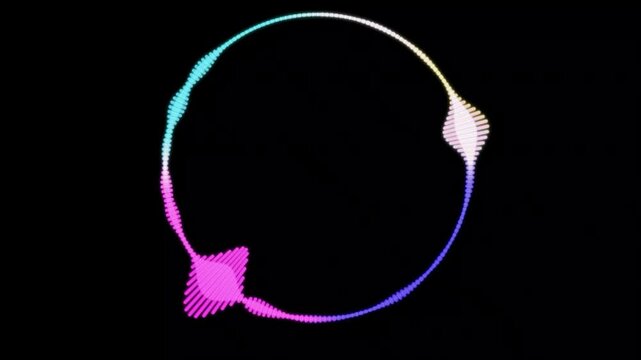 Glowing audio equalizer circle visualizer animation moving dynamically with vibrant colors in motion footage