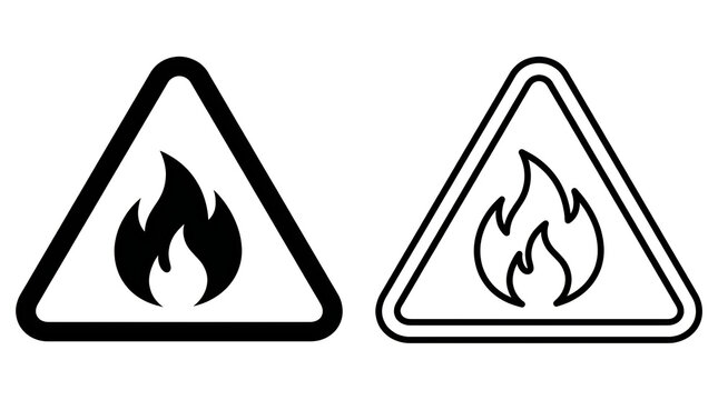 Flammable warning triangle icons with fire symbol