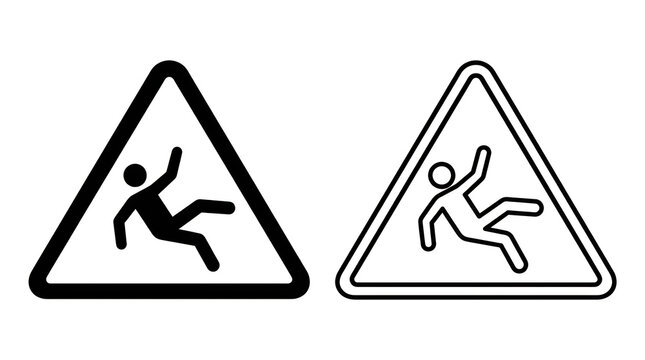 Warning sign of person falling or slipping hazard