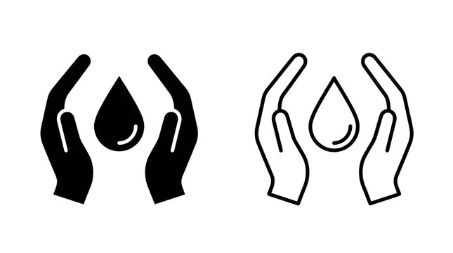 Hands holding water droplets icon
