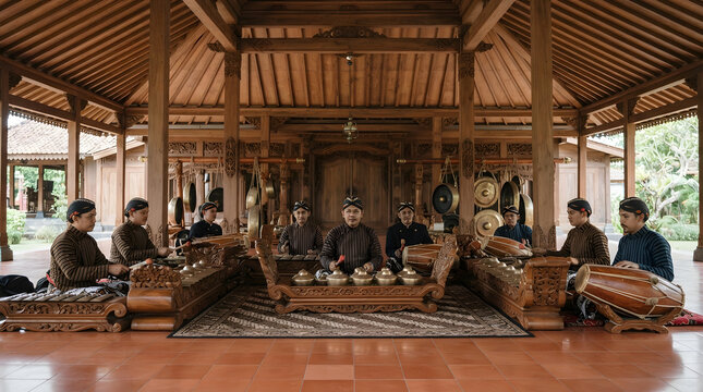 Traditional Ensemble Playing Indonesian Gamelan Music.