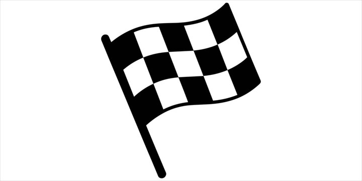 A simple black and white of a checkered racing flag waving on a clean white background, surface sport