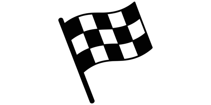 A simple black and white of a checkered racing flag waving on a clean white background, surface sport