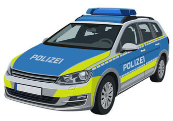 German Police Patrol Car Vector Illustration with Blue and Yellow Emergency Livery © Vector Nest Studio