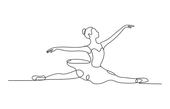 Continuous single line drawing of a ballerina dancing doing a split